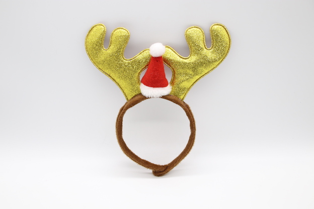 HPCM200403 Chrismas Headband Costume Party Gold Antler Shape with a mini Chrismas hat