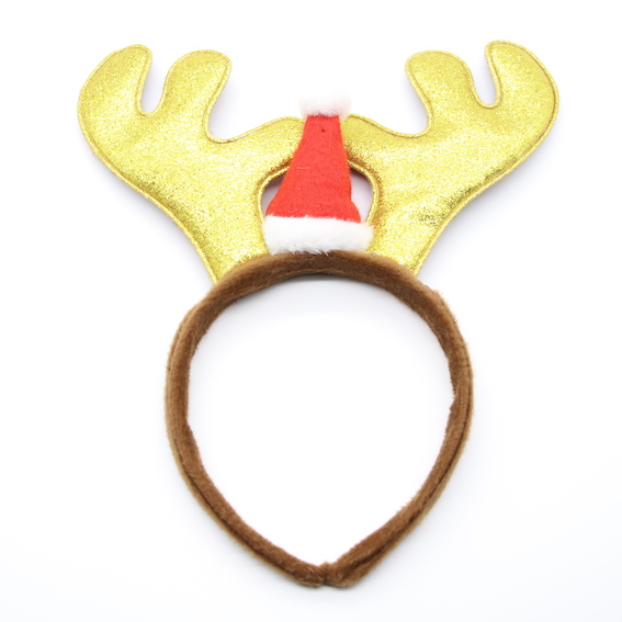 HPCM200403 Chrismas Headband Costume Party Gold Antler Shape with a mini Chrismas hat