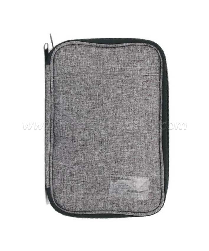 BG2015 Grey Imitation Hemp Fabric Bag Electronic Accessories Case Portable Double Layer Cable Storage Bag for Cord, Charger, Flash Drive, SD Card