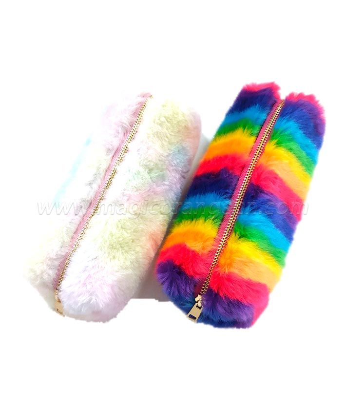 BG2016 Fluffy Pencil Bag Stationery Storage Bag Women Cosmetic Bag Makeup Case Makeup Bags (Rainbow Color)