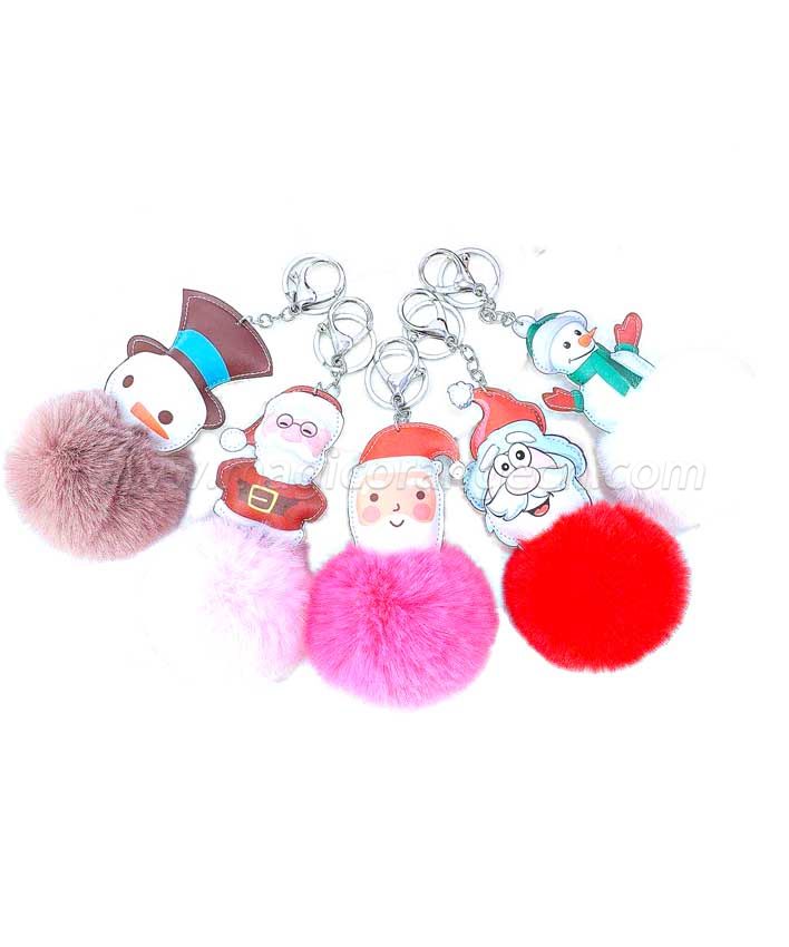 BG2029 Christmas Pom Pom Key Ring Snowman Santa