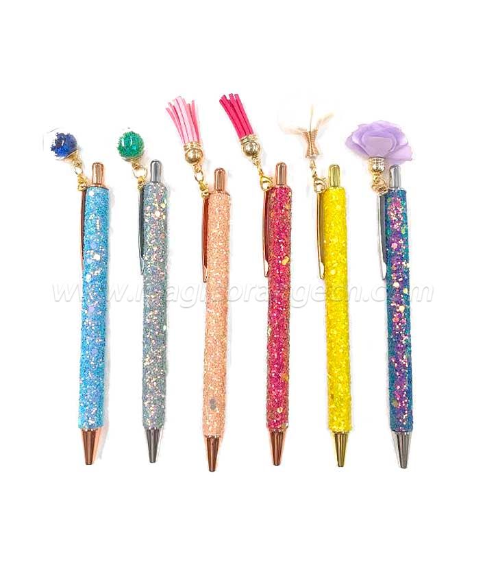 PN1309 Glitter Rose Gold Click Ball Pens with decoration