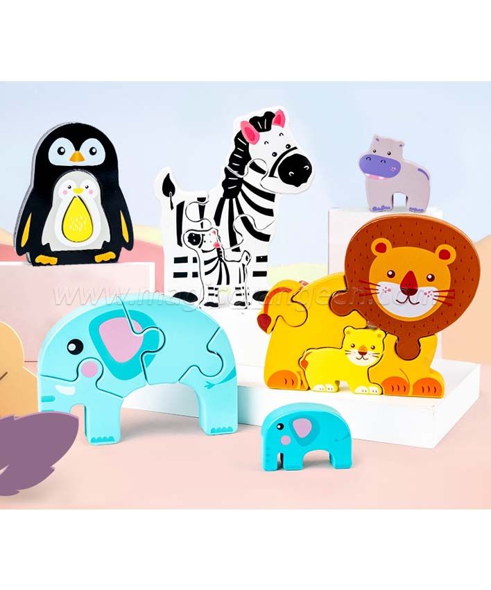 CTY1003 Wooden Animal Jigsaw Puzzles, Toy for 2+ Years Kids, Fine Color Recognition Early Educational Preschool Learning Toy, 6 Pack Animals - Best Gift