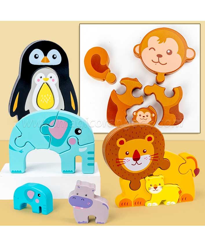 CTY1003 Wooden Animal Jigsaw Puzzles, Toy for 2+ Years Kids, Fine Color Recognition Early Educational Preschool Learning Toy, 6 Pack Animals - Best Gift