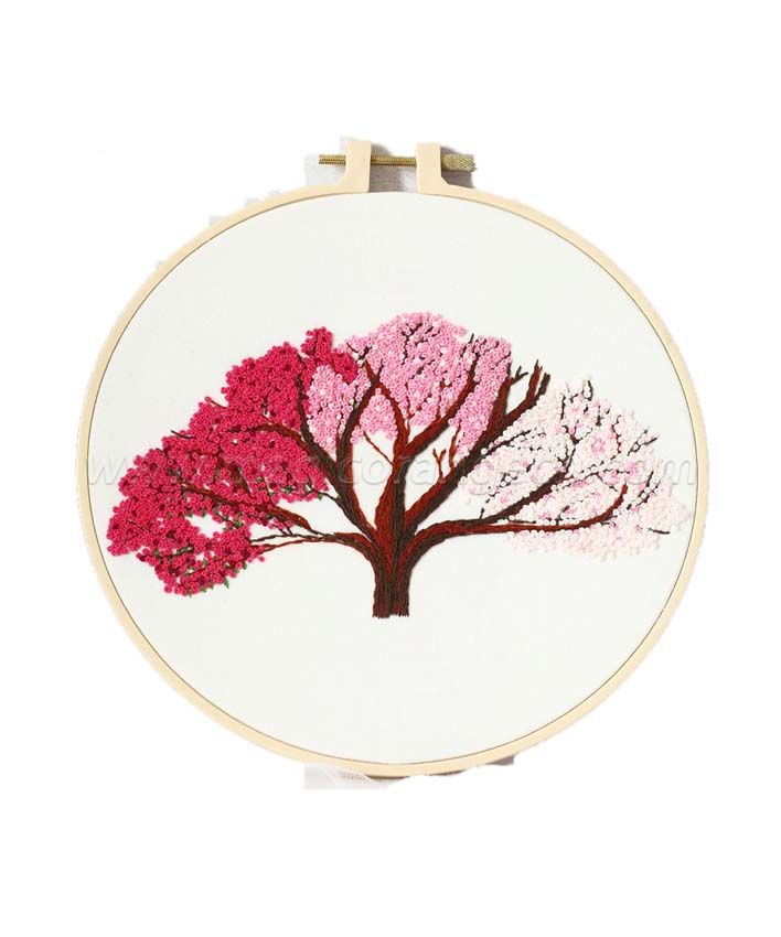 CTY100903 Peach Tree Embroidery Starter Kit with Pattern and Instructions, Embroidery Hoops, Color Threads and Tools