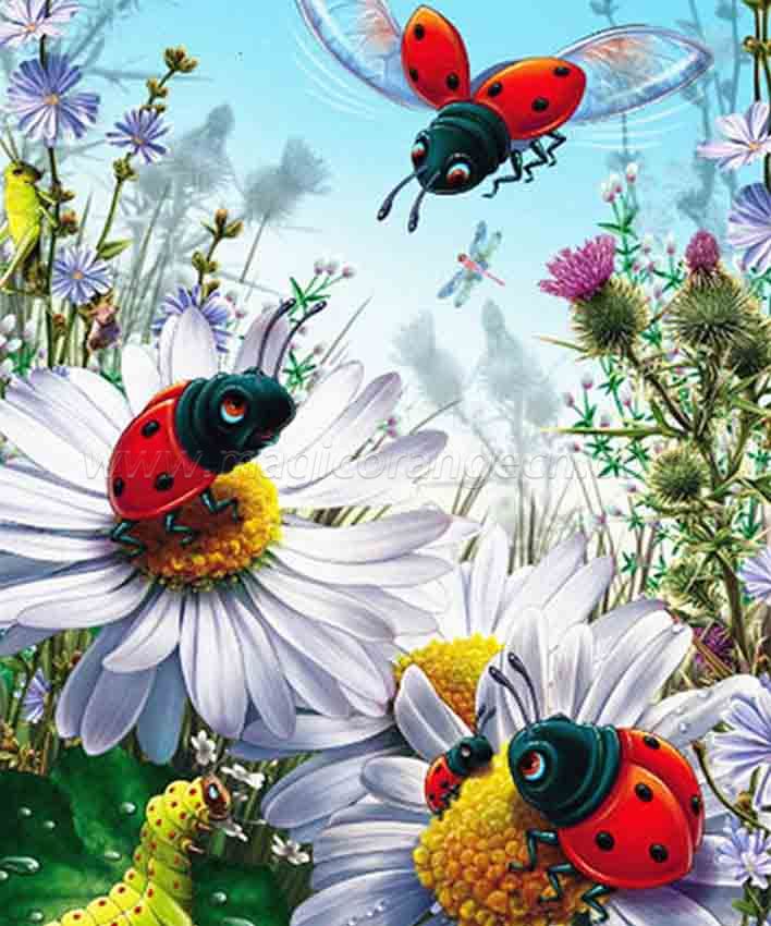 CTY101218 Ladybug W/Flower Painting DIY 5D Diamond Painting Kits for Adults Rhinestone Gem Art Painting Full Drill Round Diamond, Perfect for Home Wall Decorate