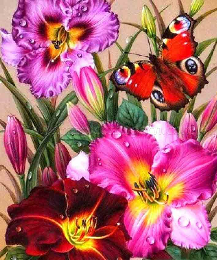 Butterfly W/Flower DIY 5D Diamond Painting Kits Adults Rhinestone Gem